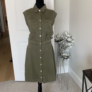 White House Black Market button down green denim dress